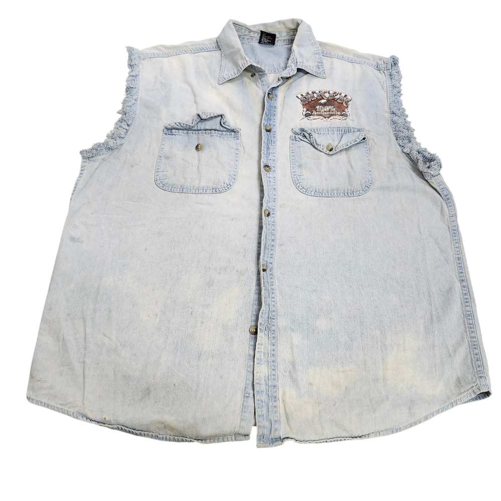Biker 100% Authentic Steel Horse Rider Denim Vest Light Wash XL Graphic Eagle